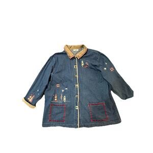 Teddi Denim Jacket Womens Embroidered Canoe Western Blue Jean Jacket EST M